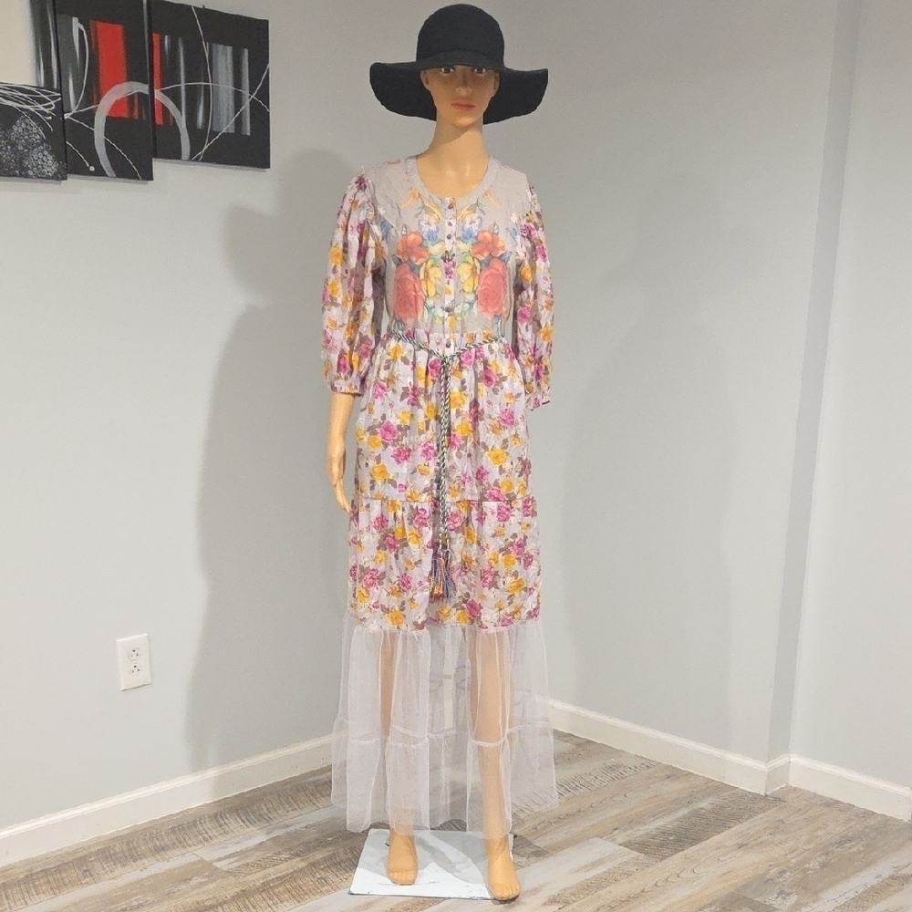 Aratta Multicolor Floral Long Sleeve Dress